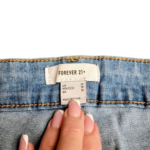 Forever 21 Distressed Faded Blue Denim Ripped Torn Up High Rise Skinny Jeans - Picture 7 of 10